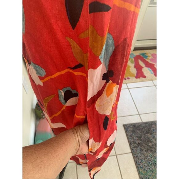 Sigrid Olsen Women's Large 100% Linen Dress Sleeveless Red Floral - Picture 2 of 12